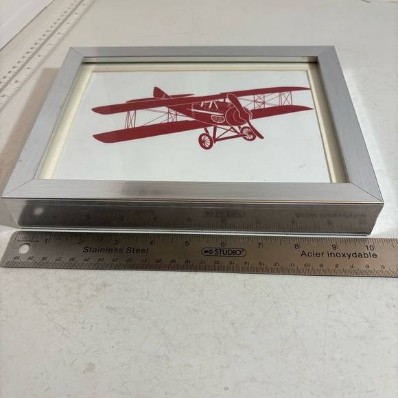 🛍️3/$30 Silver photo frame with red biplane on a white matte background - Picture 9 of 9